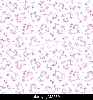 Modèle sans couture avec mignon licornes et étoiles sur fond blanc Illustration de Vecteur