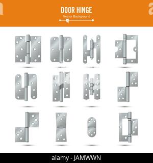 Vecteur de charnière de porte. Set Classic et serrurerie industrielle isolé sur fond blanc. Porte d'entrée simple icône charnières métalliques. L'acier inoxydable. Mauvais Stock Illustration de Vecteur