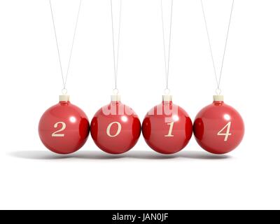 Rendre des boules de Noël Nouvel an 2014 pendule isolé sur fond blanc Banque D'Images