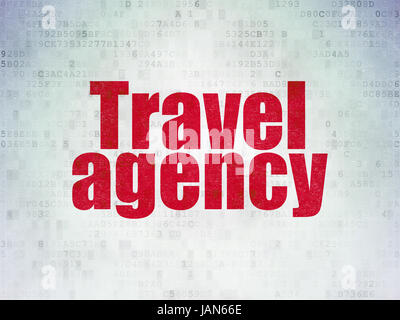 Concept de voyage : Agence de Voyage mot rouge peint sur fond de papier de données numériques Banque D'Images