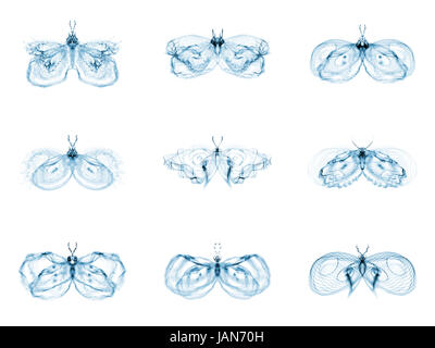 Série Papillons fractale. Interaction des papillons fractale isolé sur le sujet de la science, la créativité et la conception Banque D'Images