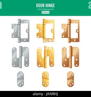 Vecteur de charnière de porte. Set Classic et serrurerie industrielle isolé sur fond blanc. Porte d'entrée simple icône charnières métalliques. L'acier inoxydable, cuivre, B Illustration de Vecteur