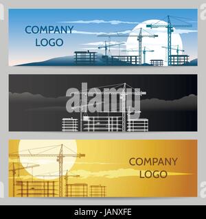 Les bannières horizontales avec des constructions et de l'immeuble. Éléments de conception industrielle Vector set. Illustration de Vecteur