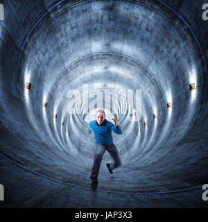 Image 3D de tunnel en béton et running man Banque D'Images