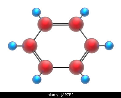 Molécule de benzène, 3D render, isolated on white Banque D'Images