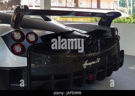 Turin, Italie, 7 juin 2017. Vue arrière de Pagani Huayra BC. Troisième édition du Parco Valentino Location de voitures show hosts par de nombreux fabricants d'automobiles et les concepteurs de voiture à l'intérieur du Parc Valentino à Turin, Italie. Banque D'Images