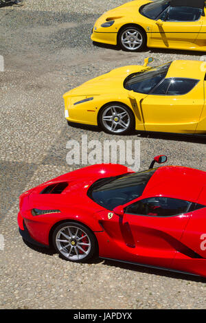 Turin, Italie, 7 juin 2017. Trois Ferrari. Troisième édition du Parco Valentino Location de voitures show hosts par de nombreux fabricants d'automobiles et les concepteurs de voiture à l'intérieur du Parc Valentino à Turin, Italie. Banque D'Images