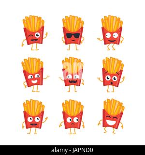 Frites - ensemble d'illustrations vectorielles mascotte. Illustration de Vecteur