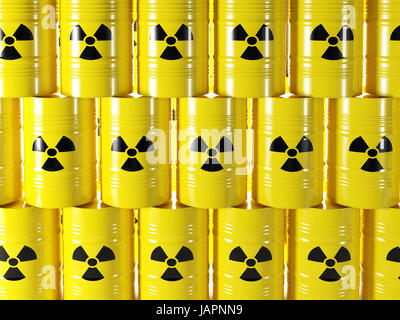 Arrière-plan de barel et jaune 3d signe radioactif Banque D'Images