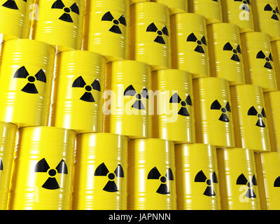 Arrière-plan de barel et jaune 3d signe radioactif Banque D'Images