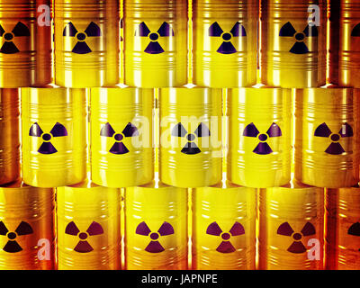 Arrière-plan de barel et jaune 3d signe radioactif Banque D'Images