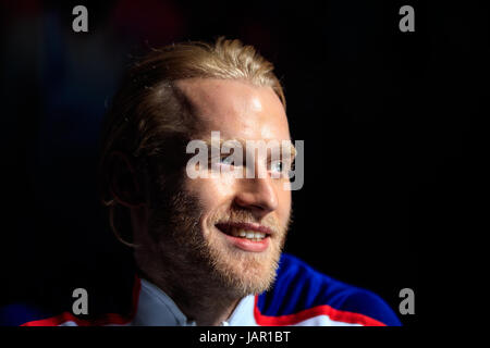 La société britannique Jonnie Peacock au cours de l'Athlétisme britannique pour lancer l'équipe de Para Para du monde d'athlétisme au Stade de Londres. Banque D'Images