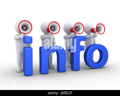 Quatre personnes avec des porte-voix sont derrière mot info Banque D'Images