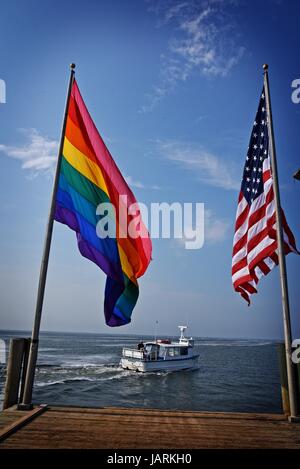 Cherry Grove Fire Island New York NY ferry dock à cette célèbre station balnéaire gay. Banque D'Images