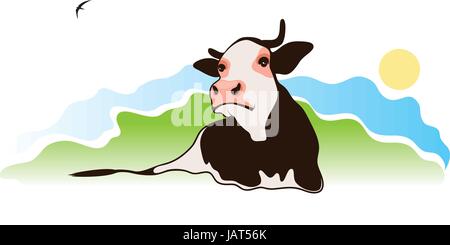 Sur le pré de la vache sur blanc, emblème du vecteur Illustration de Vecteur