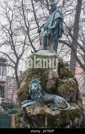 Le monument en bronze à Giuseppe Garibaldi modélisée par Augusto Benvenuti 1885, placé à l'intérieur du Jardin Public de Venise, Italie. Banque D'Images