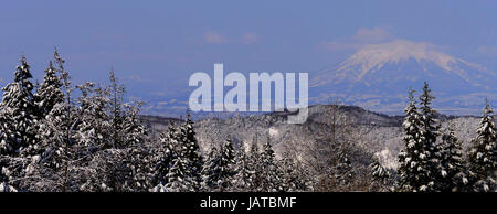 Beaux paysages d'hiver dans la préfecture d'Aomori, au Japon. Banque D'Images