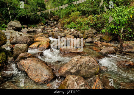 L'eau qui coule à travers les roches, rivière, Reshikhola Reshi, Sikkim Banque D'Images