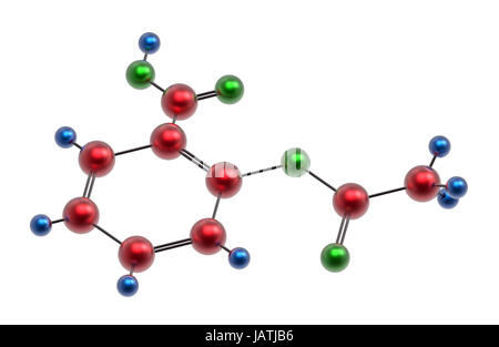 Molécule de l'aspirine, l'acide acétylsalicylique, 3D render, isolated on white Banque D'Images