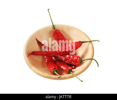 Piment rouge dans un bol en bois Banque D'Images