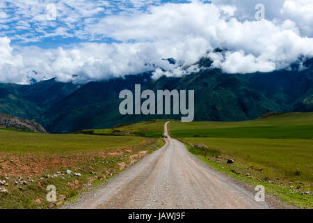 Un chemin de terre traversant un plateau de haute altitude dans les Andes. Banque D'Images