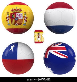 Boules avec drapeaux des équipes de football qui composent le groupe b de la coupe du monde 2014 Brésil isolé avec clipping path Banque D'Images