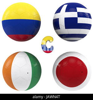 Boules avec drapeaux des équipes de football qui composent le groupe c de la coupe du monde 2014 Brésil isolé avec clipping path Banque D'Images