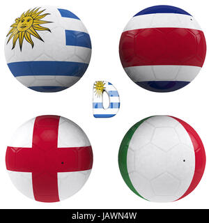 Boules avec drapeaux des équipes de football qui composent le groupe d de la coupe du monde 2014 Brésil isolé avec clipping path Banque D'Images