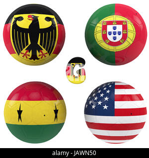 Boules avec drapeaux des équipes de football qui composent le groupe g de la coupe du monde 2014 Brésil isolé avec clipping path Banque D'Images