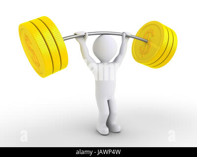 Personne 3d'haltère de levage est faite de pièces de monnaie dollar Banque D'Images