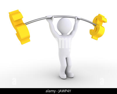 Personne 3d'haltère de levage est faite de dollars Banque D'Images