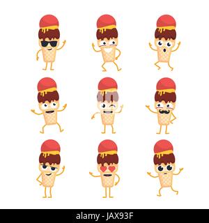 Ice Cream - ensemble d'illustrations vectorielles mascotte. Illustration de Vecteur