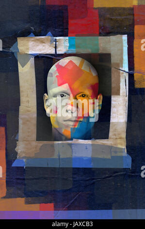 Grunge frame portrait masculin avec motif coloré. 3d illustration sur papier teinté. Banque D'Images