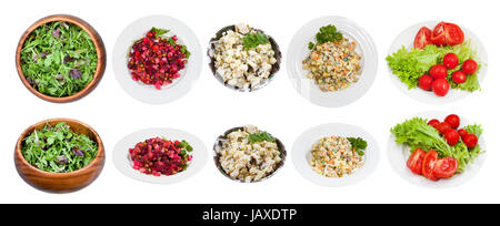 Ensemble de salades typique isolé sur fond blanc Banque D'Images