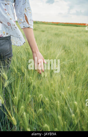 Jeune fille dans un champ de blé Banque D'Images