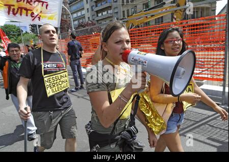 Milan, 20 mai 2017, 'Ensemble sans murs' démonstration pour l'accueil et l'intégration des peuples migrants Banque D'Images