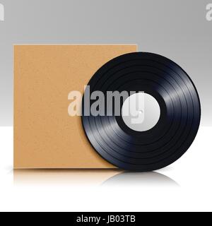 Disque vinyle. Isolé blanc fond blanc. D'UN MODÈLE vide réaliste l'enregistrement de musique avec plaque de couverture vierge Enveloppe. Vector Illustration de Vecteur