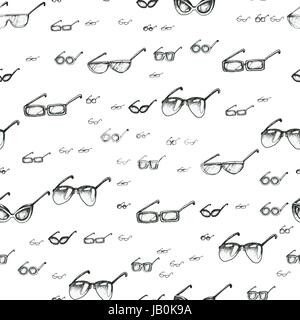 Différents types de lunettes de soleil, modèle sans couture à la main style doodle vecteur. Illustration noir et blanc. Illustration de Vecteur