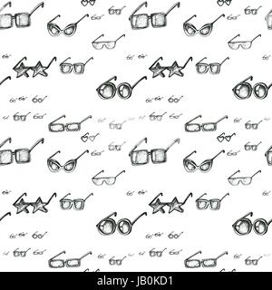 Différents types de lunettes de soleil, modèle sans couture à la main style doodle vecteur. Illustration noir et blanc. Illustration de Vecteur