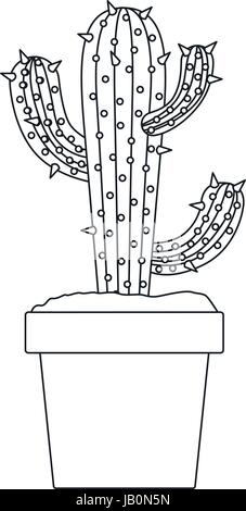 Silhouette monochrome avec des cactus en pot de la direction générale des trois Illustration de Vecteur