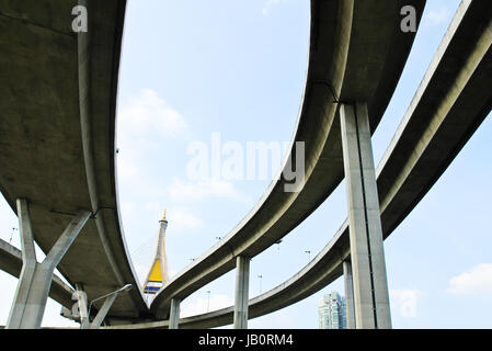 L'autoroute surélevée. La courbe du pont suspendu, la Thaïlande. Banque D'Images