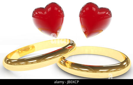 Bague avec deux coeurs avec clipping path Banque D'Images