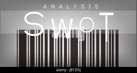 Analyse SWOT Matrice sur une étiquette à code-barres de la méthode de planification structuré pour évaluer les Forces, Faiblesses, Opportunités et Menaces impliquées dans les affaires Illustration de Vecteur