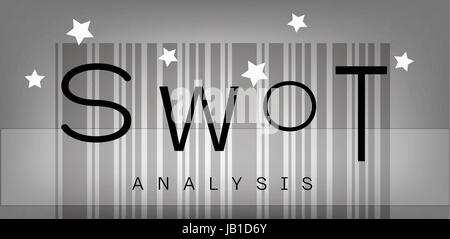 Analyse SWOT Matrice sur une étiquette à code-barres de la méthode de planification structuré pour évaluer les Forces, Faiblesses, Opportunités et Menaces impliquées dans les affaires Illustration de Vecteur