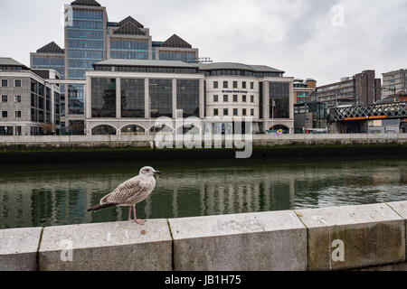 L'Ulster Bank, de l'autre côté de la rivière Liffey Custom House Quay, Dublin, Irlande. Banque D'Images
