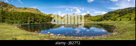 Vue panoramique de blea tarn avec les langdale pikes dans le parc national de lake district. Banque D'Images