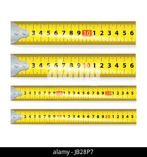 Vector Illustration bande mesure jaune. Équipements de l'outil de mesure en centimètres. Plusieurs versions, proportionnel à l'échelle. Illustration de Vecteur