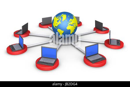 Ordinateurs portables 3d sont connectés à travers le monde Banque D'Images