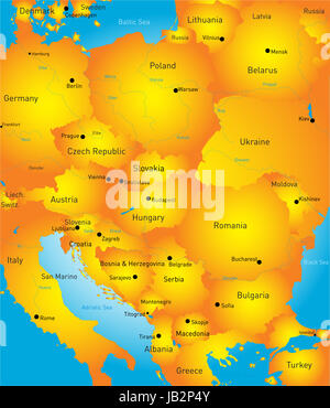 Carte vectorielle de l'Est de l'Europe continent Banque D'Images