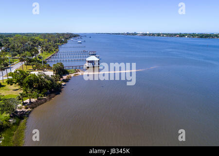 Florida Ormond Beach, Halifax River, vue aérienne du dessus, FL170510d02 Banque D'Images